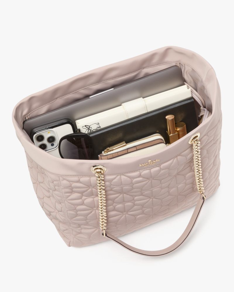 KateSpade Spade Flower Quilted Fabric XL Tote Cozy Grey