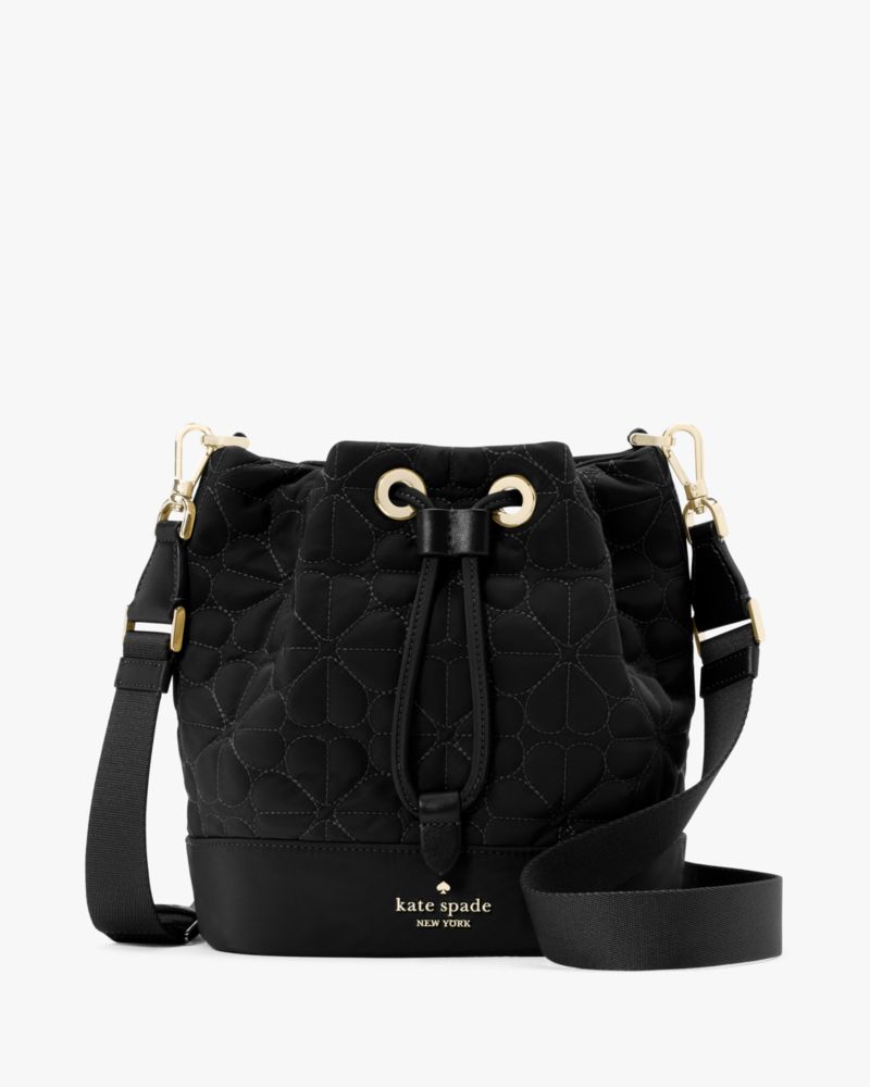 KateSpade Spade Flower Quilted Fabric Bucket Bag Black