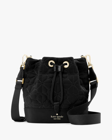 KateSpade Spade Flower Quilted Fabric Bucket Bag Black