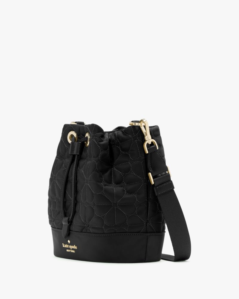 KateSpade Spade Flower Quilted Fabric Bucket Bag Black