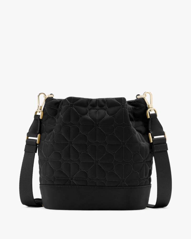 KateSpade Spade Flower Quilted Fabric Bucket Bag Black