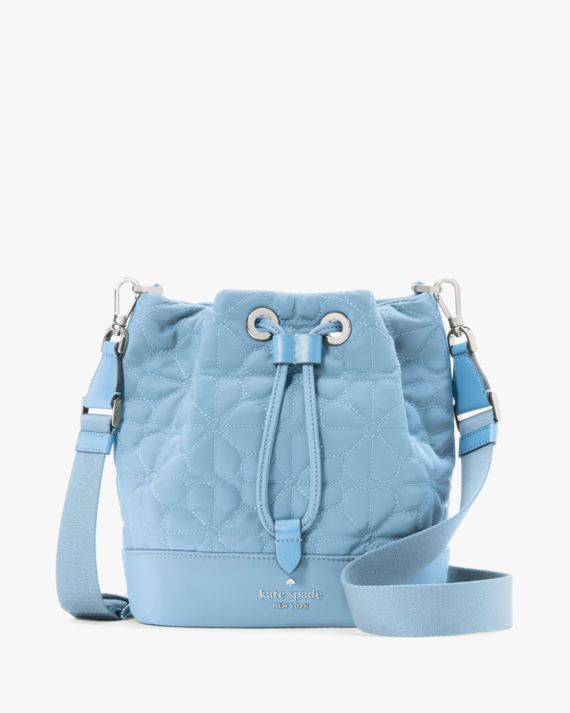 KateSpade Spade Flower Quilted Fabric Bucket Bag Montauk Blue
