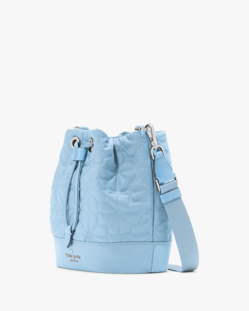 KateSpade Spade Flower Quilted Fabric Bucket Bag Montauk Blue
