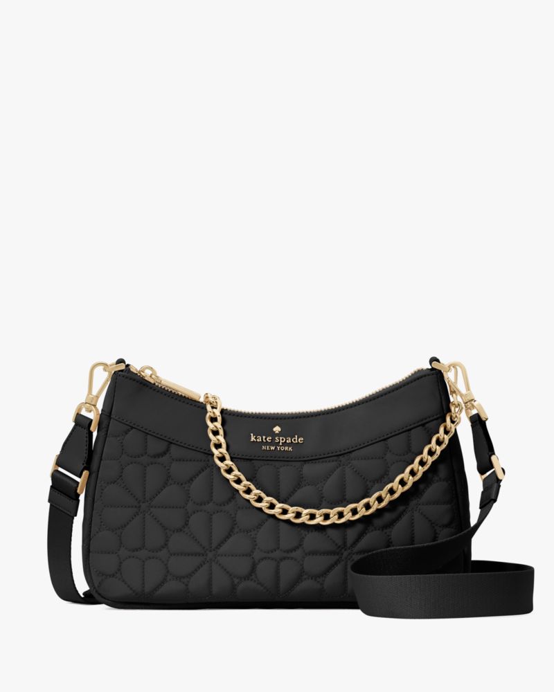 KateSpade Spade Flower Quilted Fabric Convertible Crossbody Black