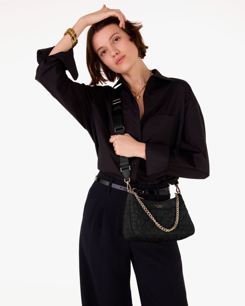KateSpade Spade Flower Quilted Fabric Convertible Crossbody Black