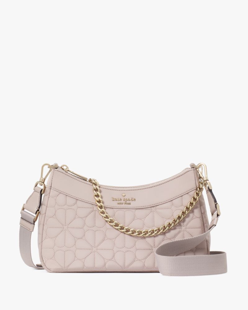 KateSpade Spade Flower Quilted Fabric Convertible Crossbody Cozy Grey