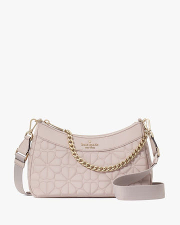 KateSpade Spade Flower Quilted Fabric Convertible Crossbody Cozy Grey