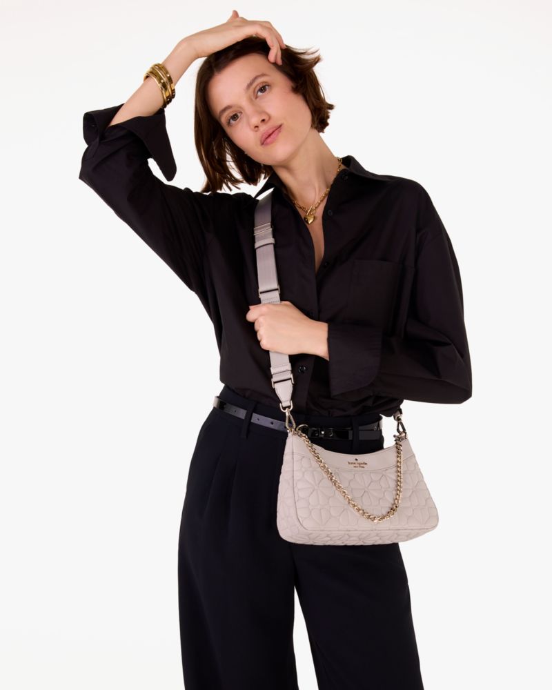 KateSpade Spade Flower Quilted Fabric Convertible Crossbody Cozy Grey