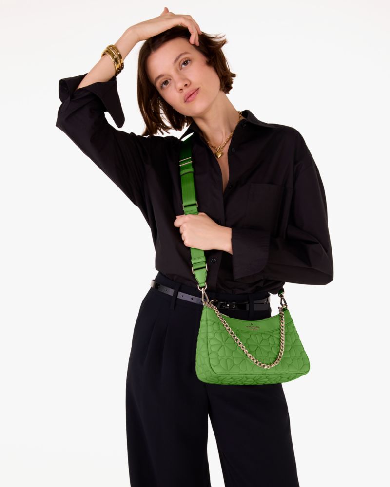 KateSpade Spade Flower Quilted Fabric Convertible Crossbody Ks Green