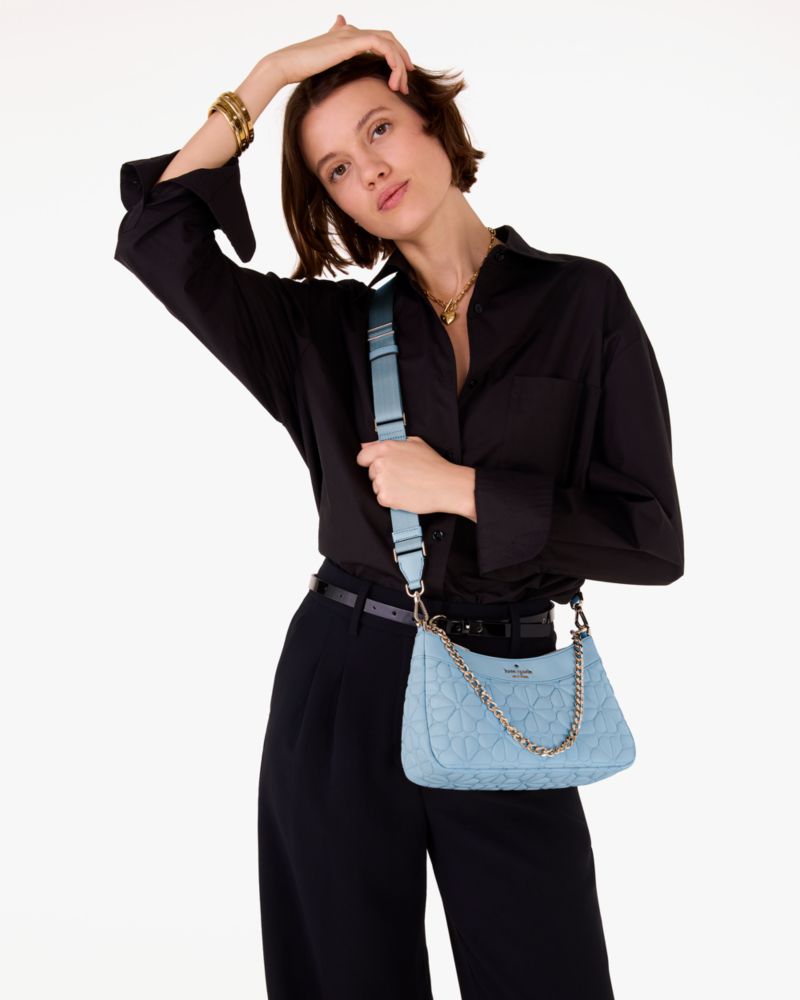 KateSpade Spade Flower Quilted Fabric Convertible Crossbody Montauk Blue