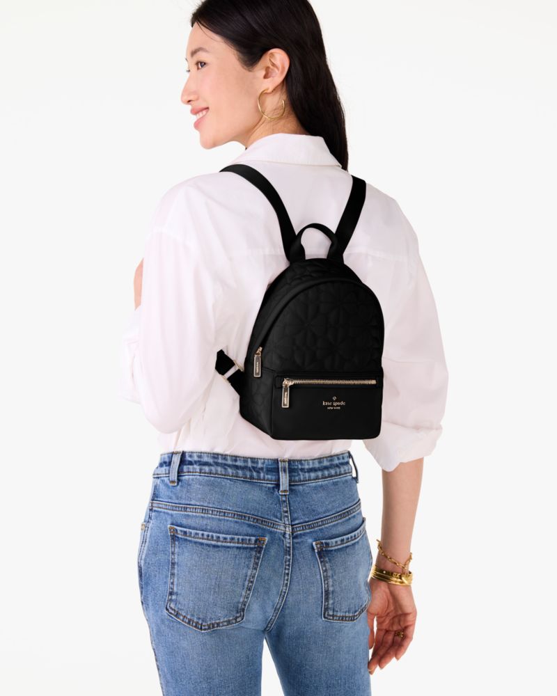 KateSpade Spade Flower Quilted Fabric Small Backpack Black