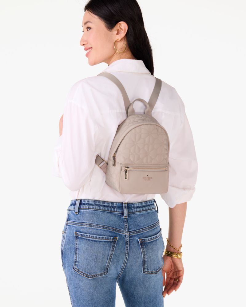 KateSpade Spade Flower Quilted Fabric Small Backpack Cozy Grey