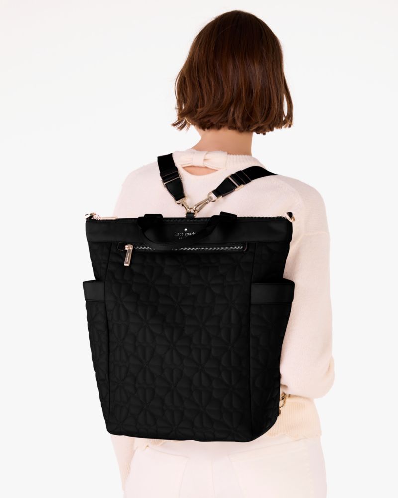 KateSpade Spade Flower Quilted Fabric Convertible Backpack Black