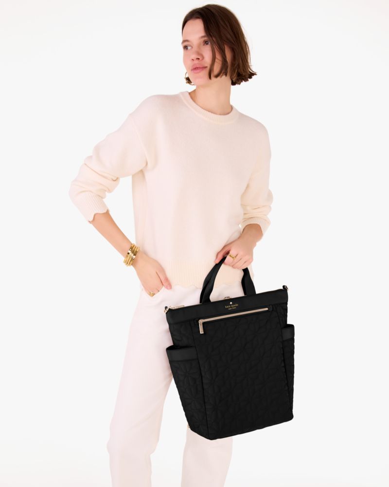 KateSpade Spade Flower Quilted Fabric Convertible Backpack Black