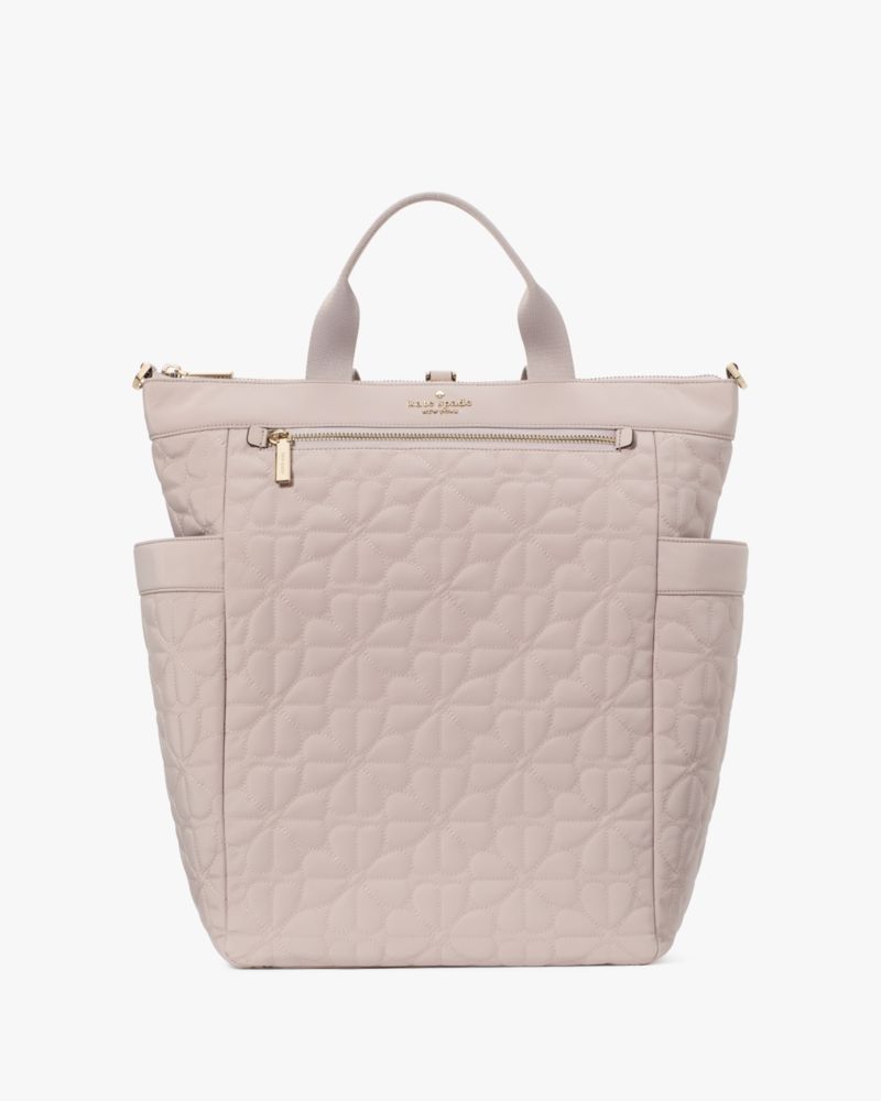 KateSpade Spade Flower Quilted Fabric Convertible Backpack Cozy Grey
