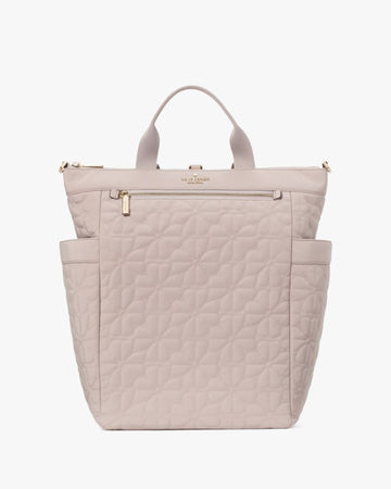 KateSpade Spade Flower Quilted Fabric Convertible Backpack Cozy Grey