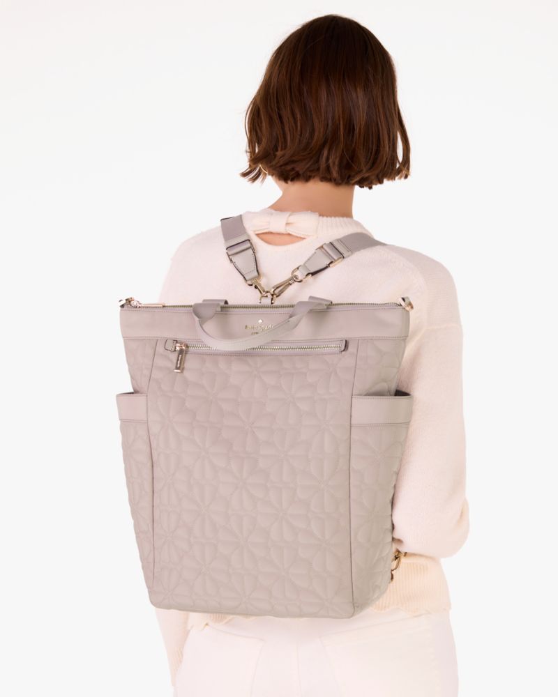 KateSpade Spade Flower Quilted Fabric Convertible Backpack Cozy Grey