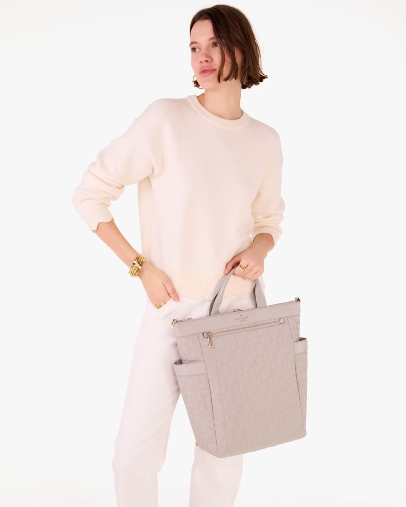 KateSpade Spade Flower Quilted Fabric Convertible Backpack Cozy Grey