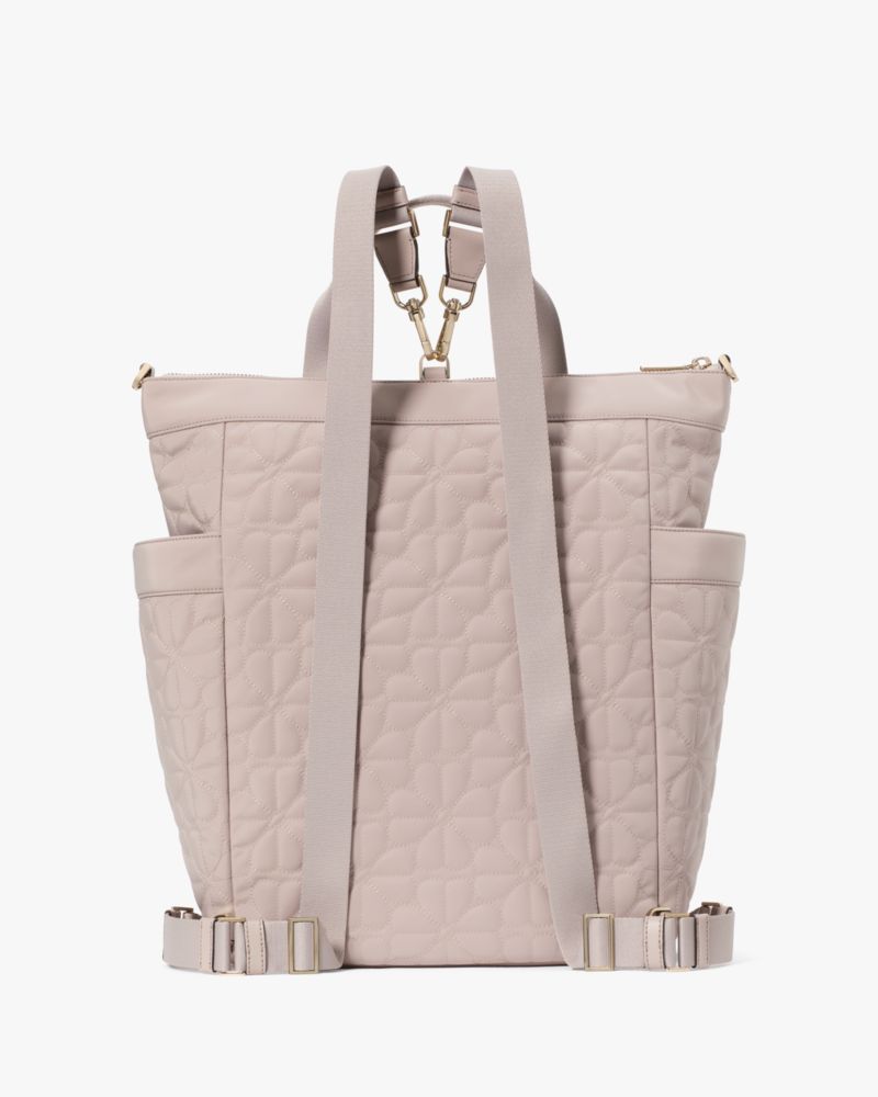 KateSpade Spade Flower Quilted Fabric Convertible Backpack Cozy Grey