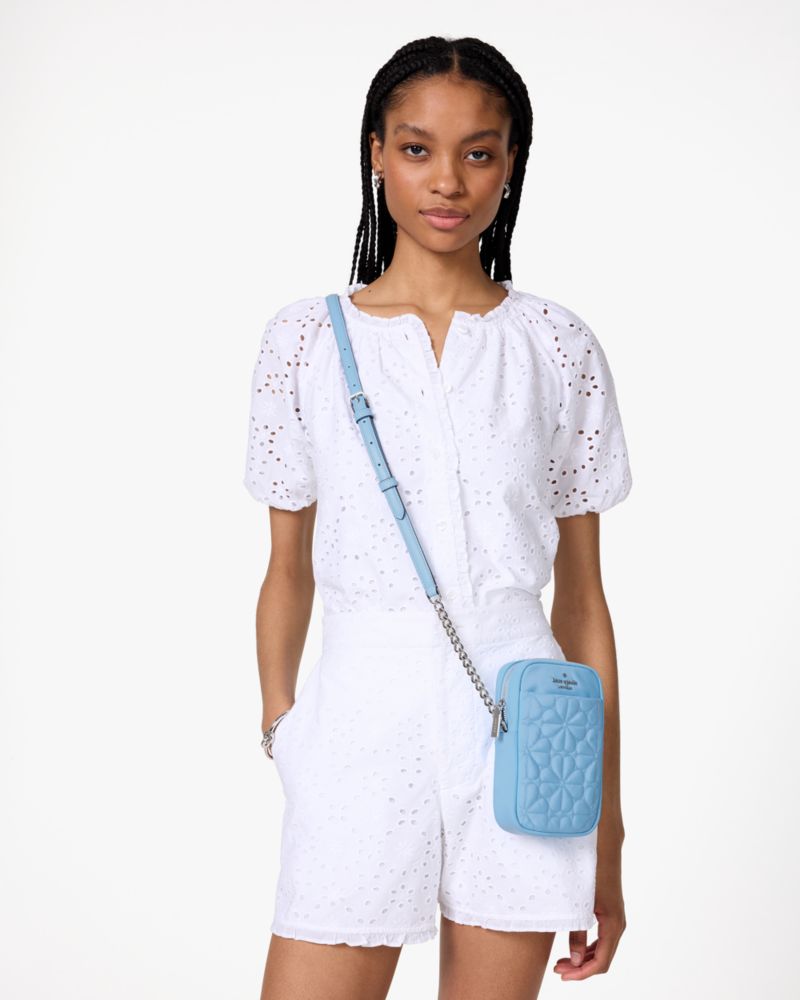 KateSpade Spade Flower Quilted Fabric Phone Crossbody Montauk Blue