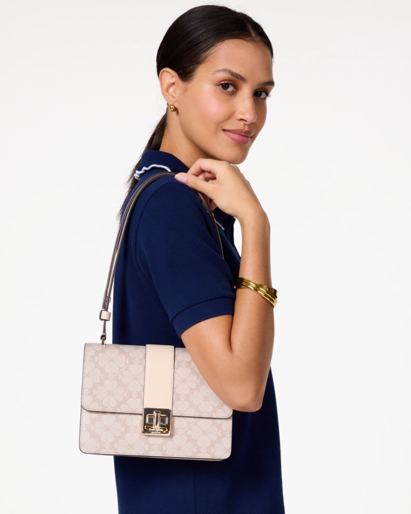 KateSpade Spade Flower Small Flap Shoulder Bag Dark Beige Multi