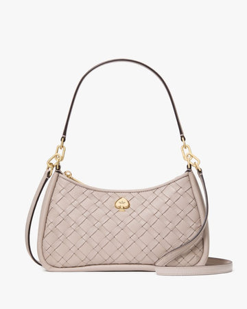KateSpade Kayla Woven Leather Small Convertible Shoulder Bag Cozy Grey