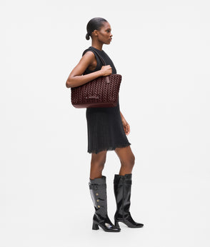 KarlLagerfeld Kweave Faux Fur Bucket Bag Windsor Wine