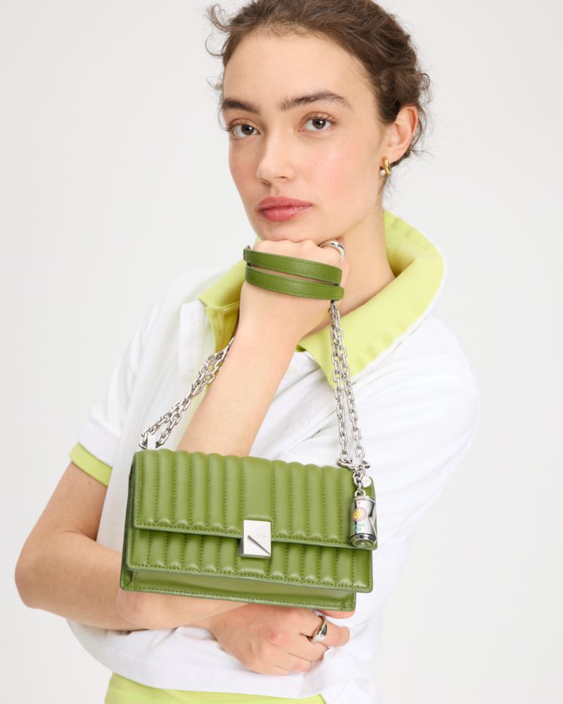 KateSpade Deco Quilted Mini Flap Chain Crossbody Jungle Vine