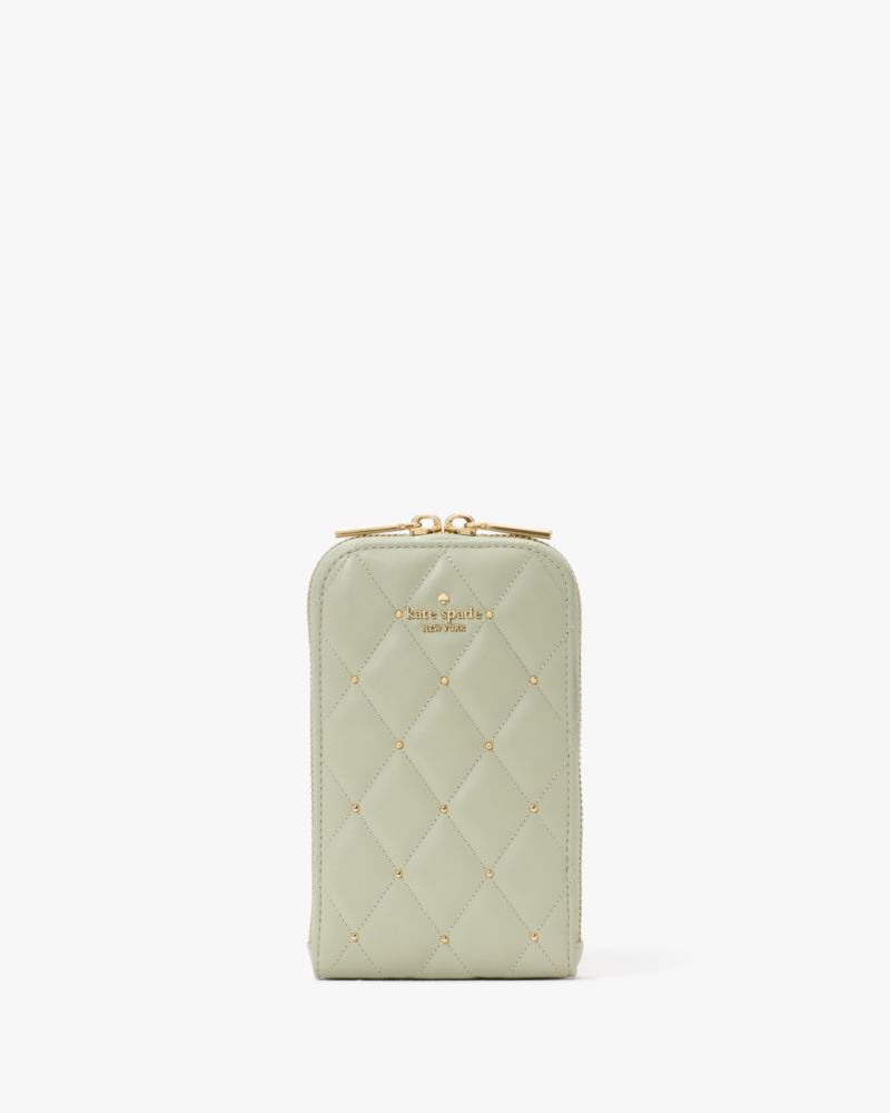 KateSpade Carey Quilted Studded Phone Chain Crossbody Sage Bundle