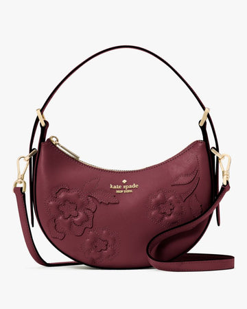 KateSpade Nova Floral Applique Crescent Shoulder Bag Dark Merlot
