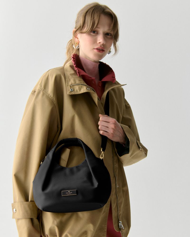 KateSpade Carter Nylon Small Pleated Crossbody Black