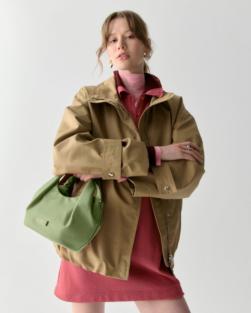 KateSpade Carter Nylon Small Pleated Crossbody Cedar Stand