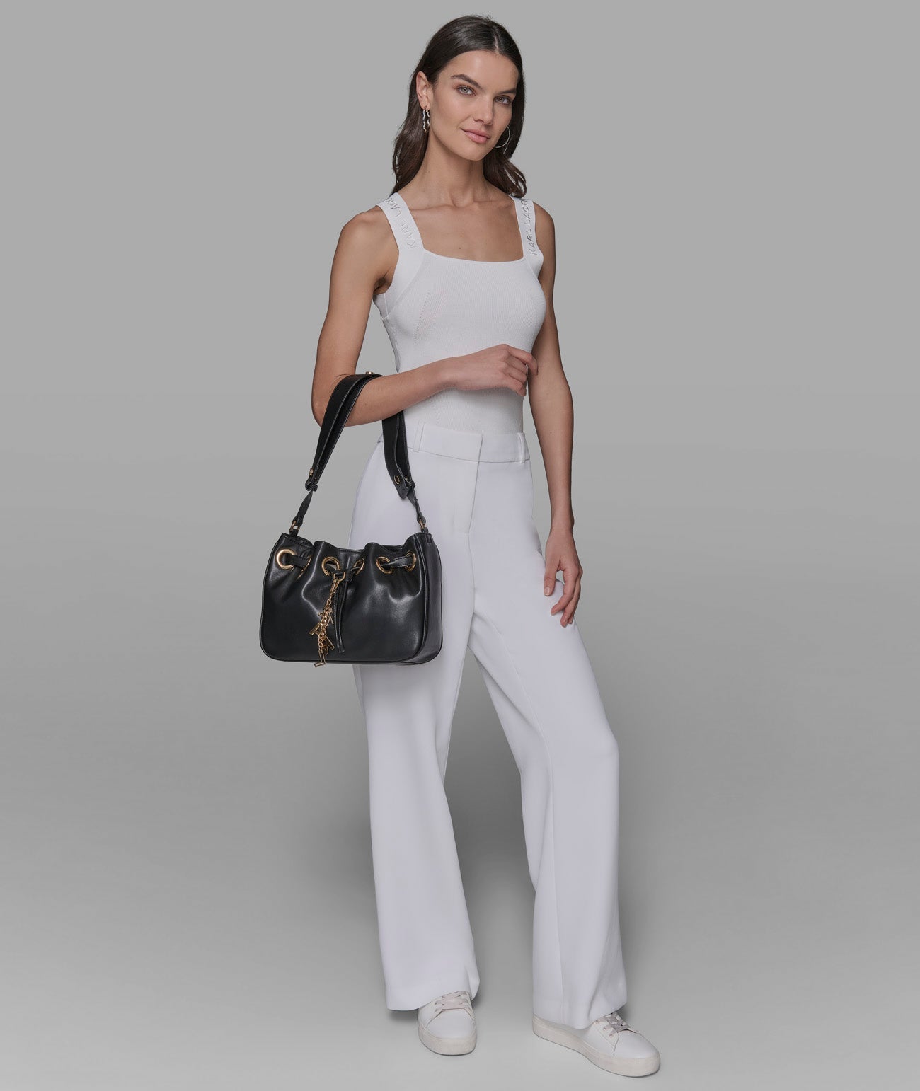 KarlLagerfeld Desiree small leather hobo bag black