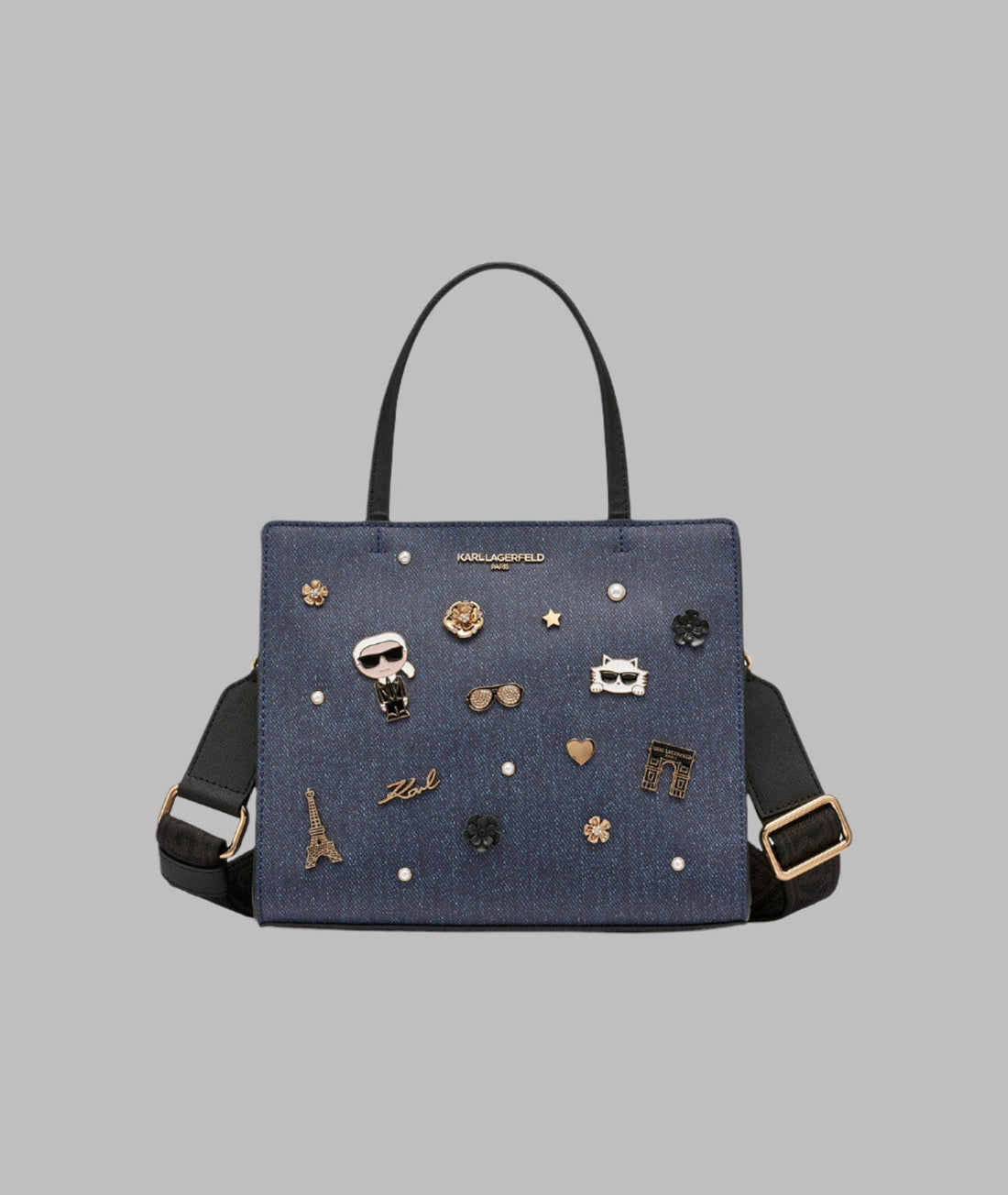 KarlLagerfeld Maybelle denim satchel with pins denim blue