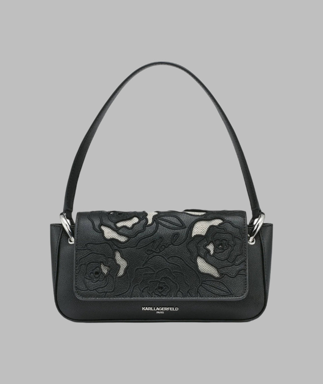 KarlLagerfeld Monet floral embroidery leather shoulder bag black