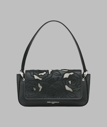 KarlLagerfeld Monet floral embroidery leather shoulder bag black