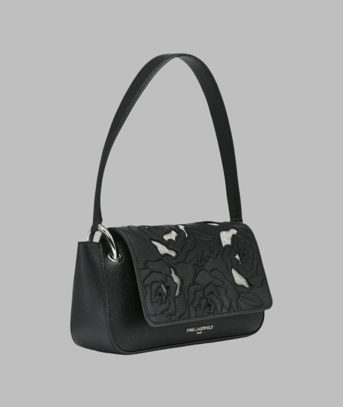 KarlLagerfeld Monet floral embroidery leather shoulder bag black