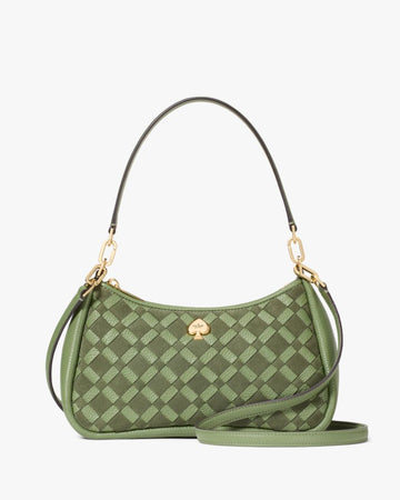 KateSpade Kayla Woven Leather Small Convertible Shoulder Bag Cedar Stand