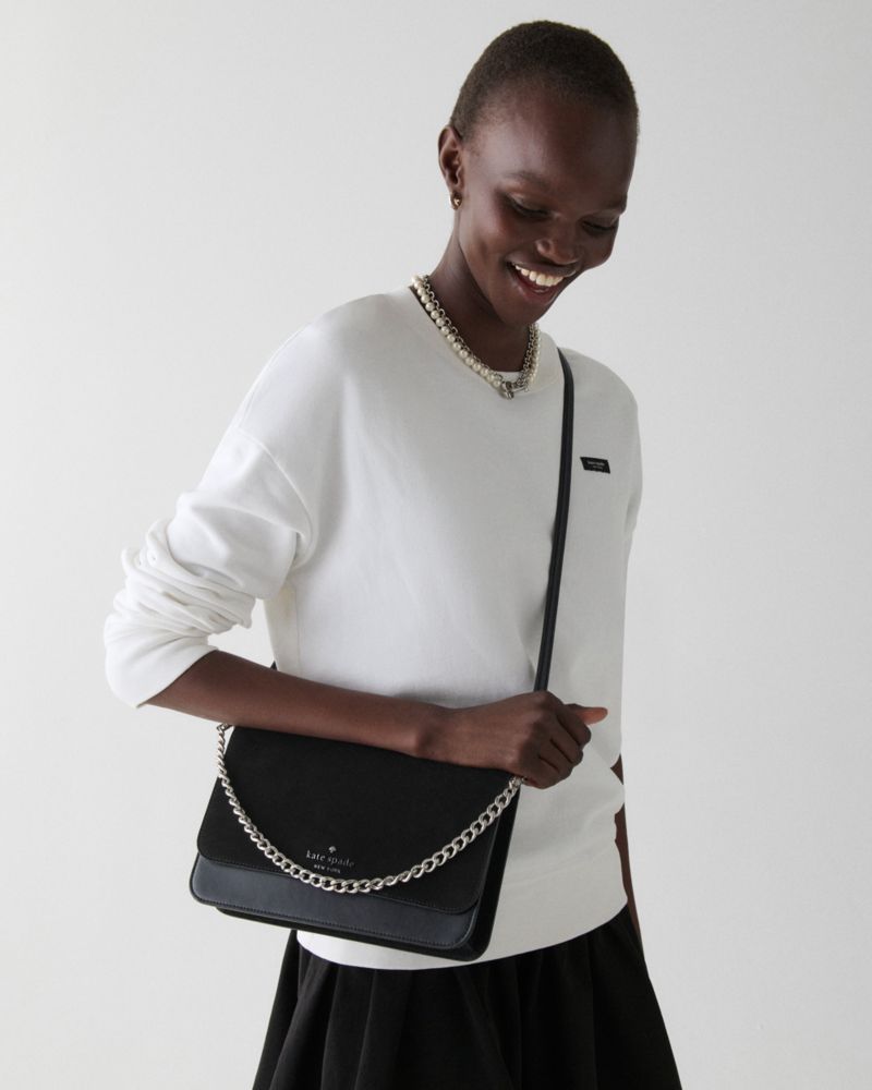 KateSpade Madison Willow Medium Convertible Crossbody Black Suede