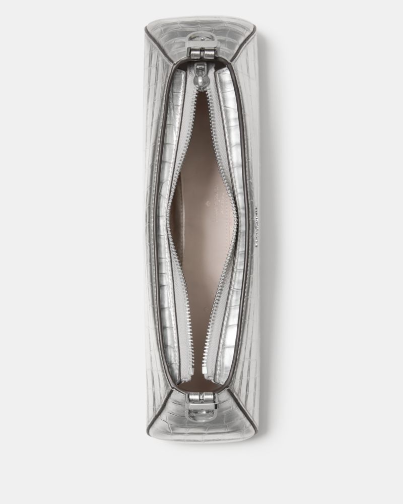 KateSpade Frankie Metallic Croc Embossed Small East West Shoulder Silver