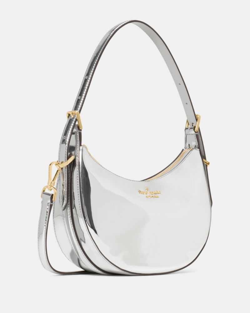 KateSpade Nova Mirror Metallic Small Crescent Shoulder Bag Silver