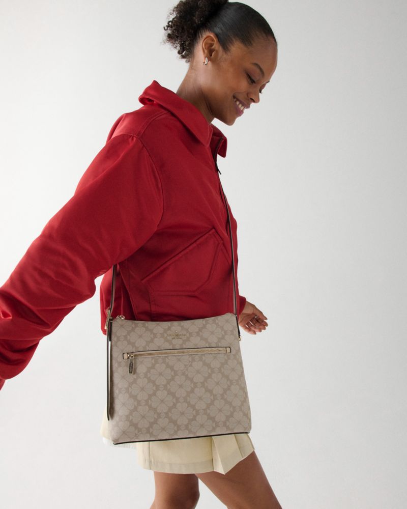 KateSpade Spade Flower Large Swingpack Buckle Crossbody Dark Beige Multi