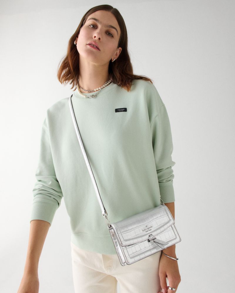 KateSpade Knott Croc Embossed Mini Flap Crossbody Silver