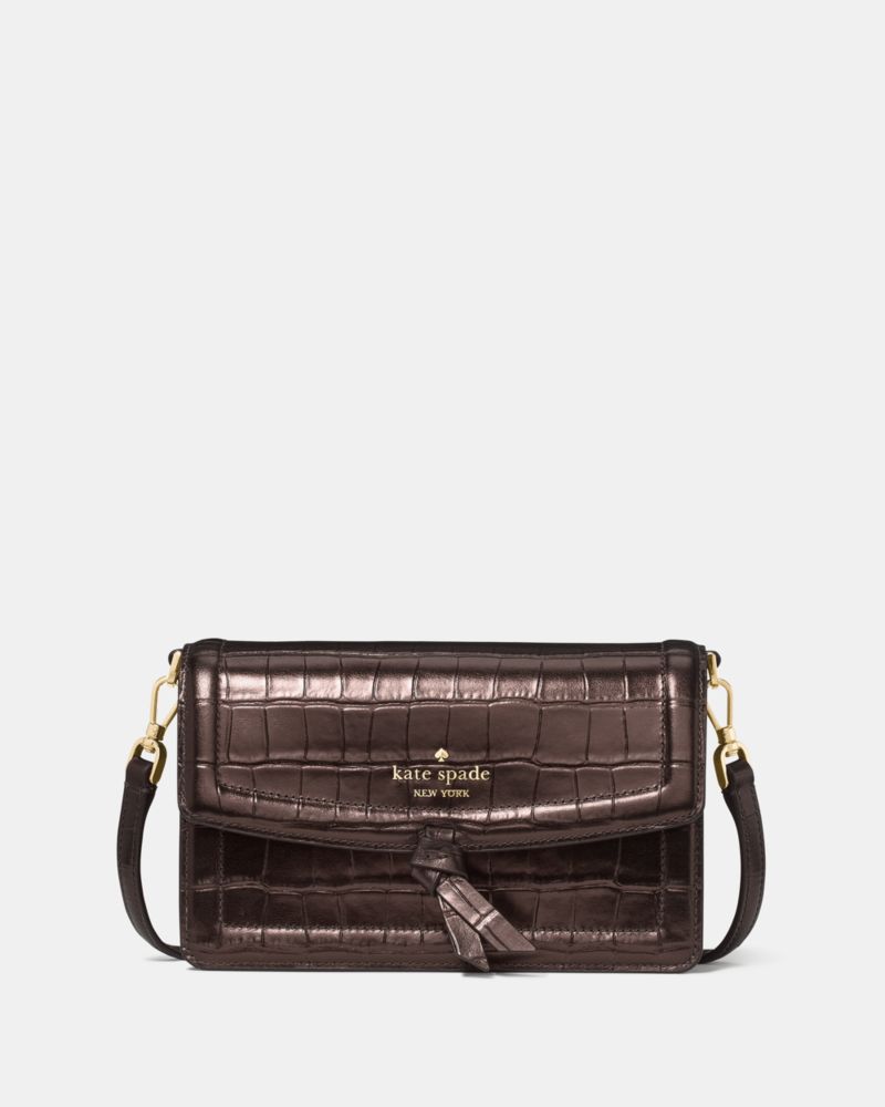 KateSpade Knott Croc Embossed Mini Flap Crossbody Hot Fudge