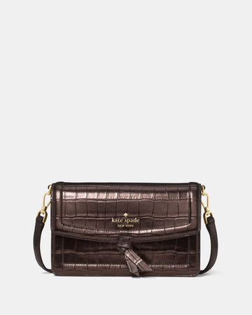 KateSpade Knott Croc Embossed Mini Flap Crossbody Hot Fudge