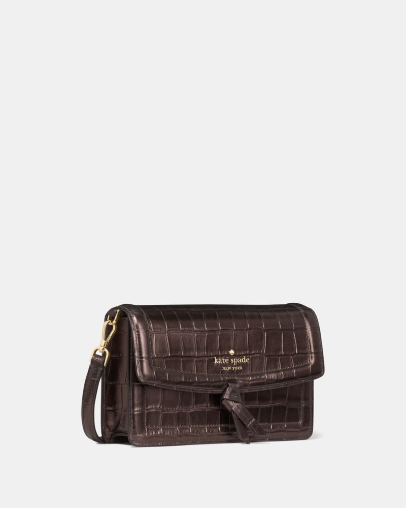 KateSpade Knott Croc Embossed Mini Flap Crossbody Hot Fudge