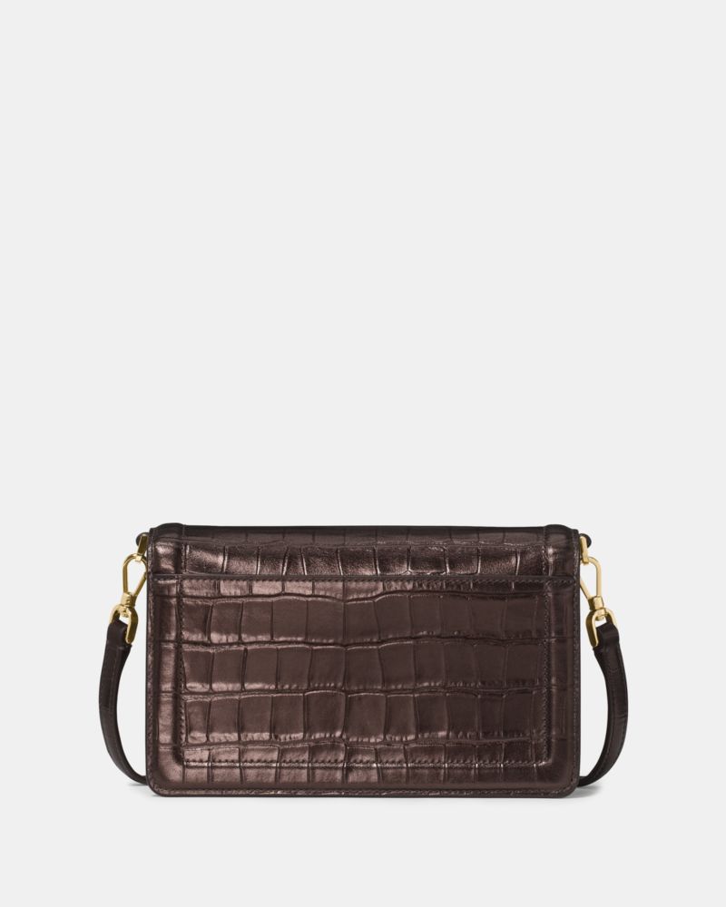 KateSpade Knott Croc Embossed Mini Flap Crossbody Hot Fudge