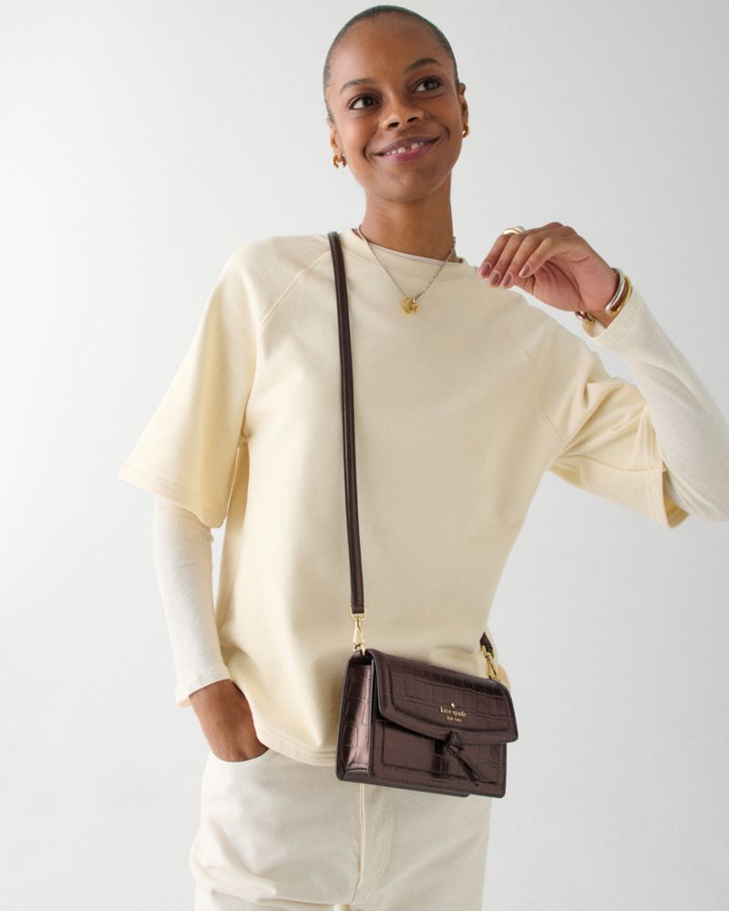 KateSpade Knott Croc Embossed Mini Flap Crossbody Hot Fudge