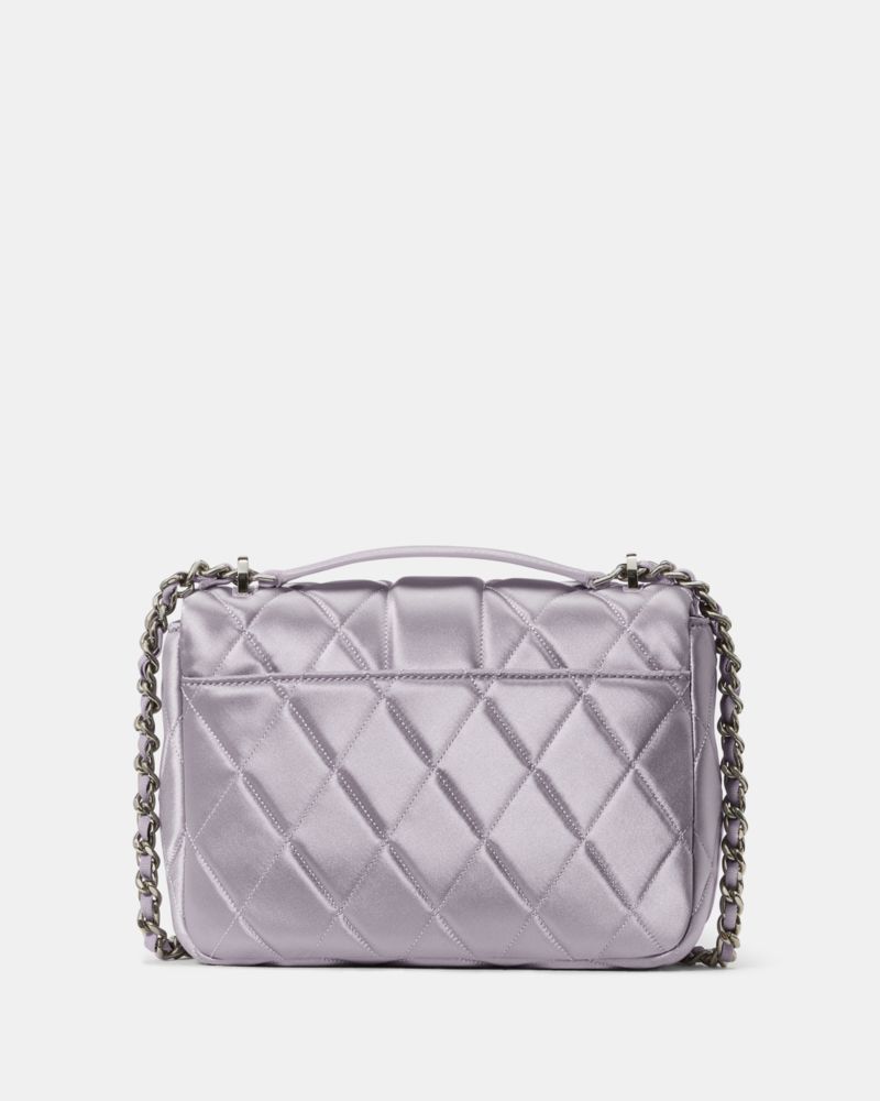 KateSpade Carey Quilted Satin Small Flap Crossbody Gravel Grey