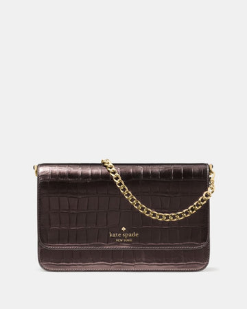 KateSpade Madison Croc Embossed Willow Medium Convertible Crossbody Hot Fudge